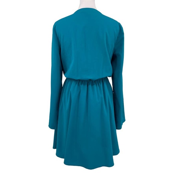 GREAT JONES Turquoise Stretch Surplice Tie Front Blouson Dress - Size Small EUC - Picture 7 of 16
